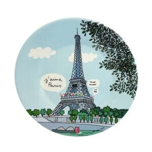 PETIT JOUR Paris Eiffel Tower “J’aime Moi Aussi Me Too” Melamine Childs 8” Plate